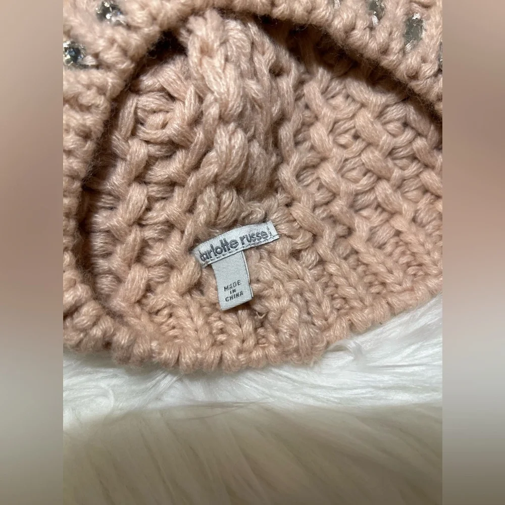 Charlotte Russe Crocheted Beanie with Rhinestones EUC